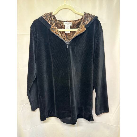 Jones New York Sport Black Corduroy Jacket w Leopard Print Hood - Size M - Picture 1 of 6